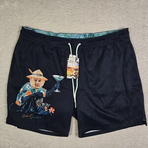 Robert Graham Swim Trunks Mens XL Monkey Martini Blue Lined Shorts 5" Inseam